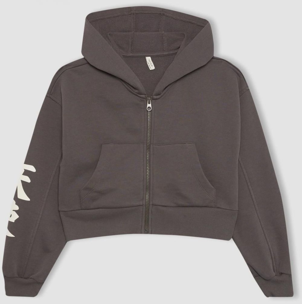 DEFACTO Girl's Hooded Zippered Sweatshirt