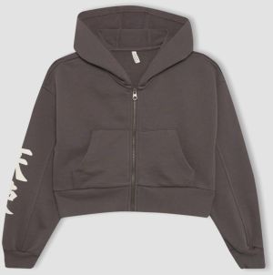 DEFACTO Girl's Hooded Zippered Sweatshirt