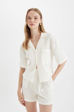 DEFACTO Regular Fit Polo Neck Muslin Short Sleeve Shirt