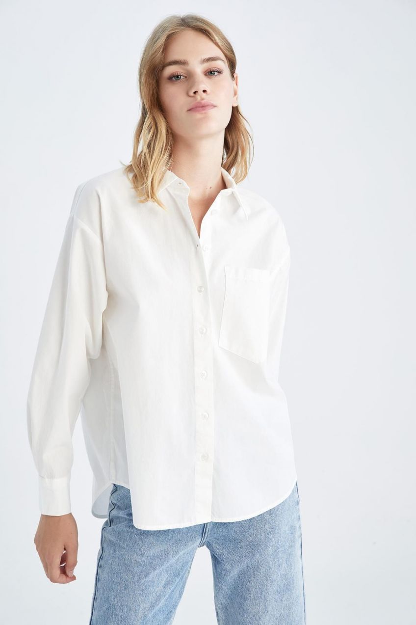 DEFACTO Oversize Fit Poplin Long Sleeve 100% Cotton Shirt