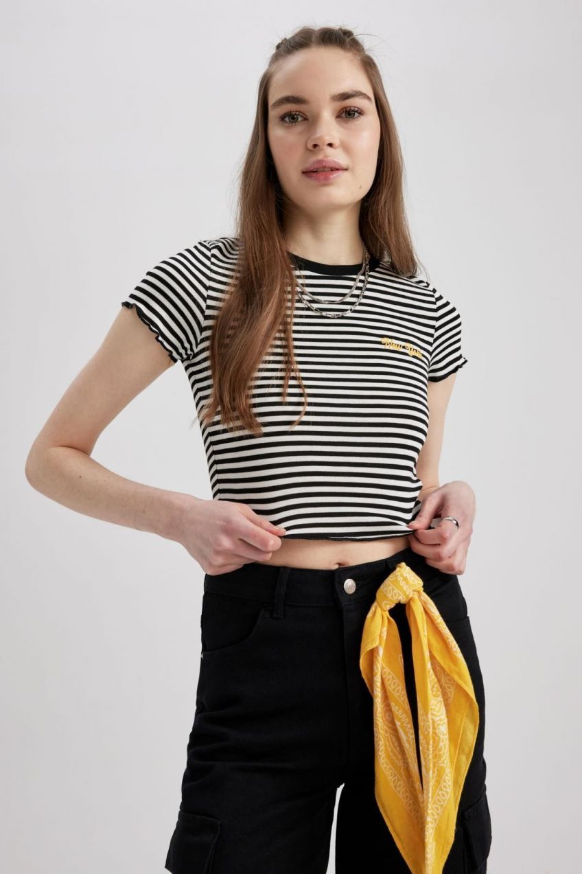 DEFACTO Cool Fitted Embroidered Ribbed Short Sleeve T-Shirt