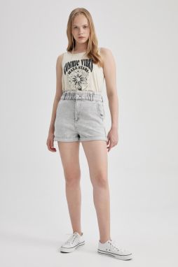 DEFACTO Paperbag High Waist Folded Leg Jean 100% Cotton Shorts