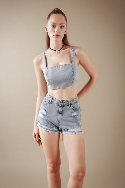 DEFACTO Jean 100% Cotton Crop Blouse