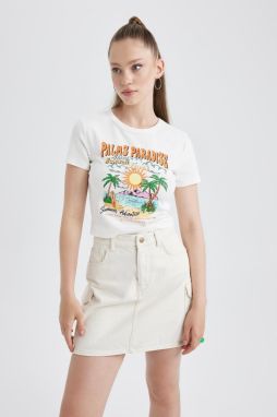 DEFACTO Cool Fitted Printed Ribbed Short Sleeve T-Shirt