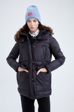 DEFACTO Heat Insulated Waterproof Hooded Lightweight Long Filled Coat