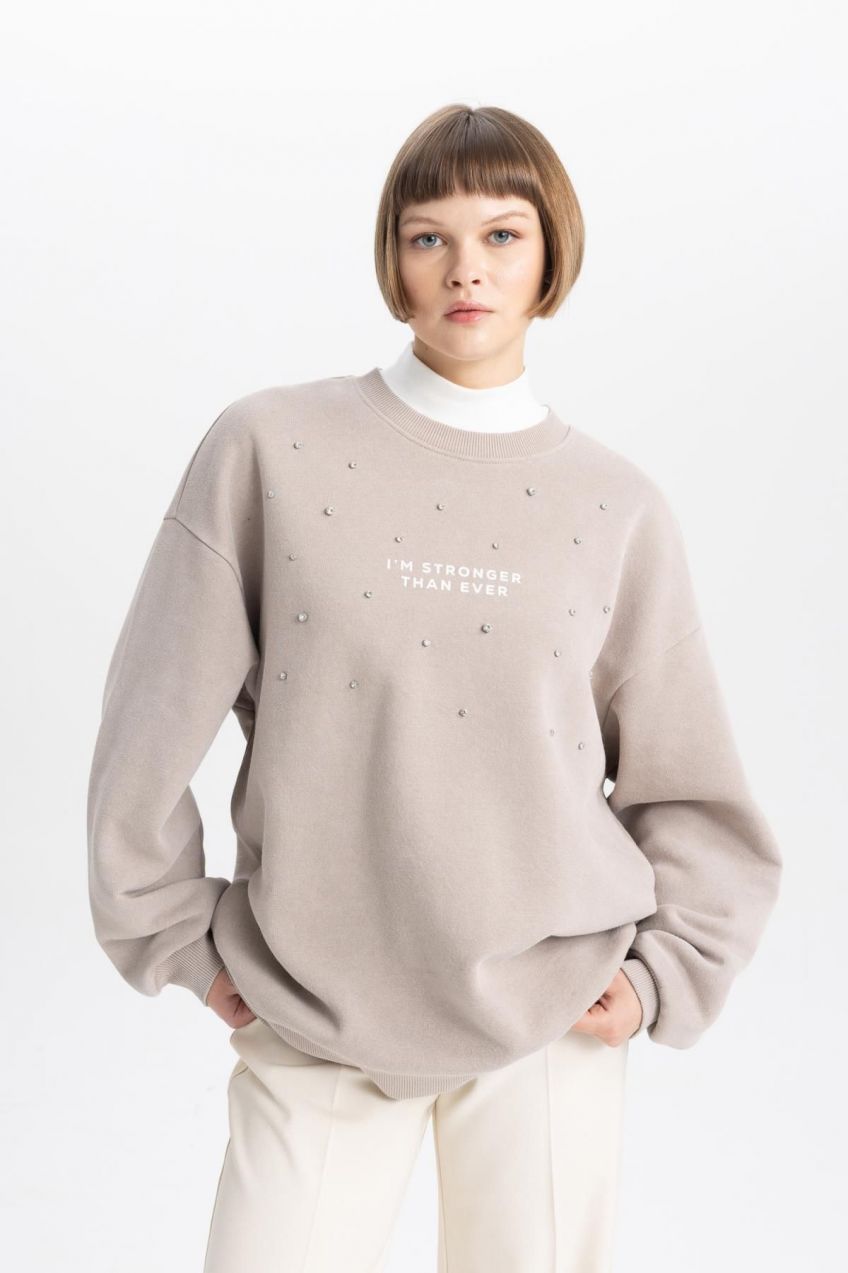 DEFACTO Relax Fit Crew Neck Thick Wash Faded Effect Sweatshirt