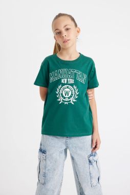 DEFACTO Girl Relax Fit Crew Neck Printed Short Sleeve School T-Shirt