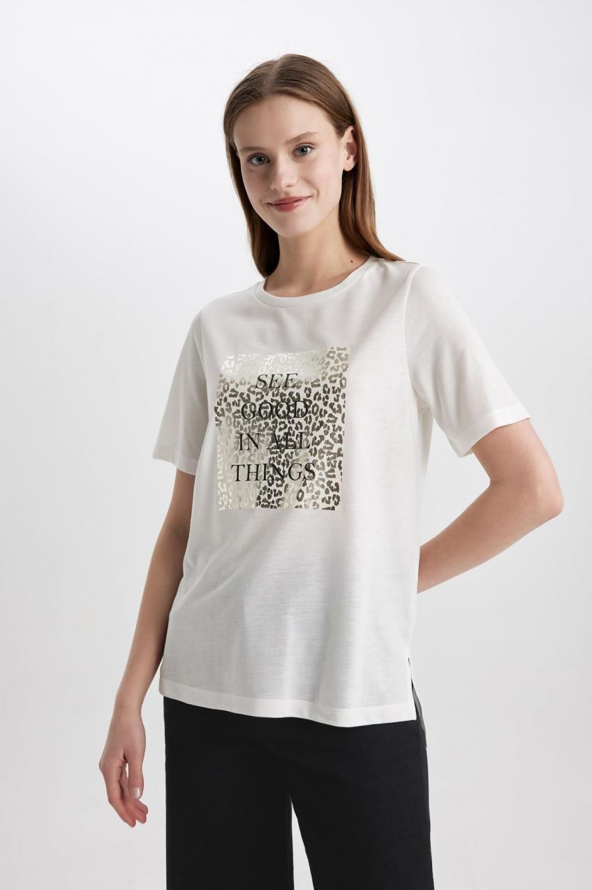 DEFACTO Relax Fit Crew Neck Printed Short Sleeve T-Shirt