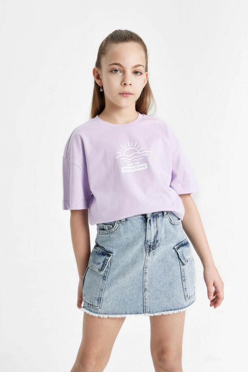 DEFACTO Girl's Relax Fit Printed 2-Piece Short Sleeve T-Shirt