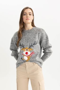 DEFACTO Christmas Themed Crew Neck Sweater