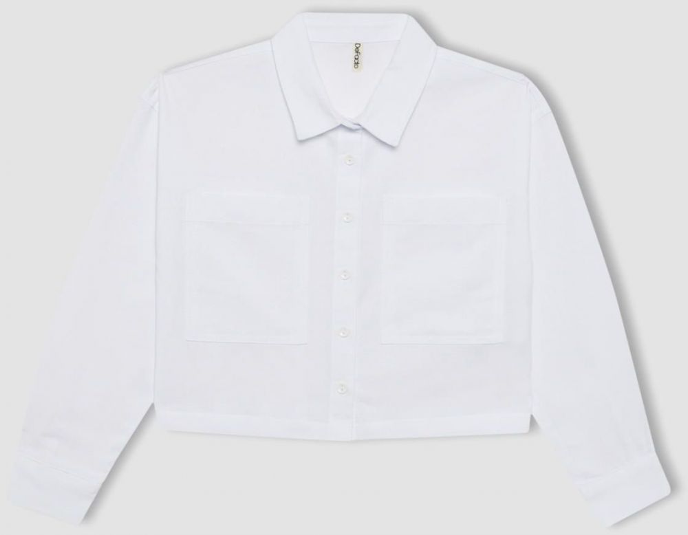 DEFACTO Girl's Crop Oxford Long Sleeve Shirt