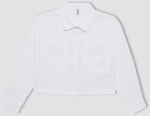 DEFACTO Girl's Crop Oxford Long Sleeve Shirt