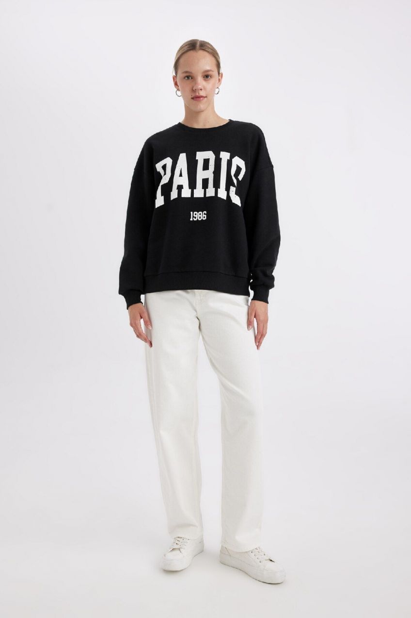DEFACTO Loose Fit Crew Neck Printed Thick Fabric Sweatshirt