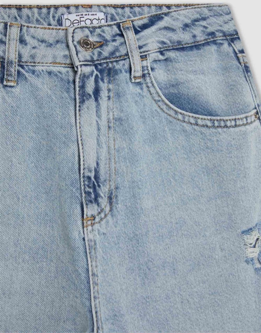 DEFACTO Lina Mom Fit Ripped Detailed High Waist Ankle Length Jean Washed Trousers