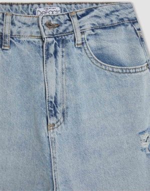 DEFACTO Lina Mom Fit Ripped Detailed High Waist Ankle Length Jean Washed Trousers