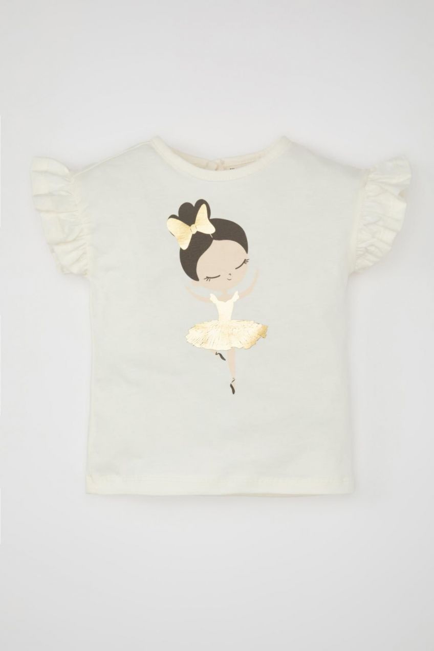 DEFACTO Baby Girl Crew Neck Ballerina Printed Short Sleeve T-Shirt