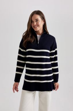 DEFACTO Regular Fit Polo Neck Striped Tunic