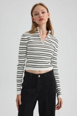 DEFACTO Slim Fit Zippered High Collar Striped Sweater