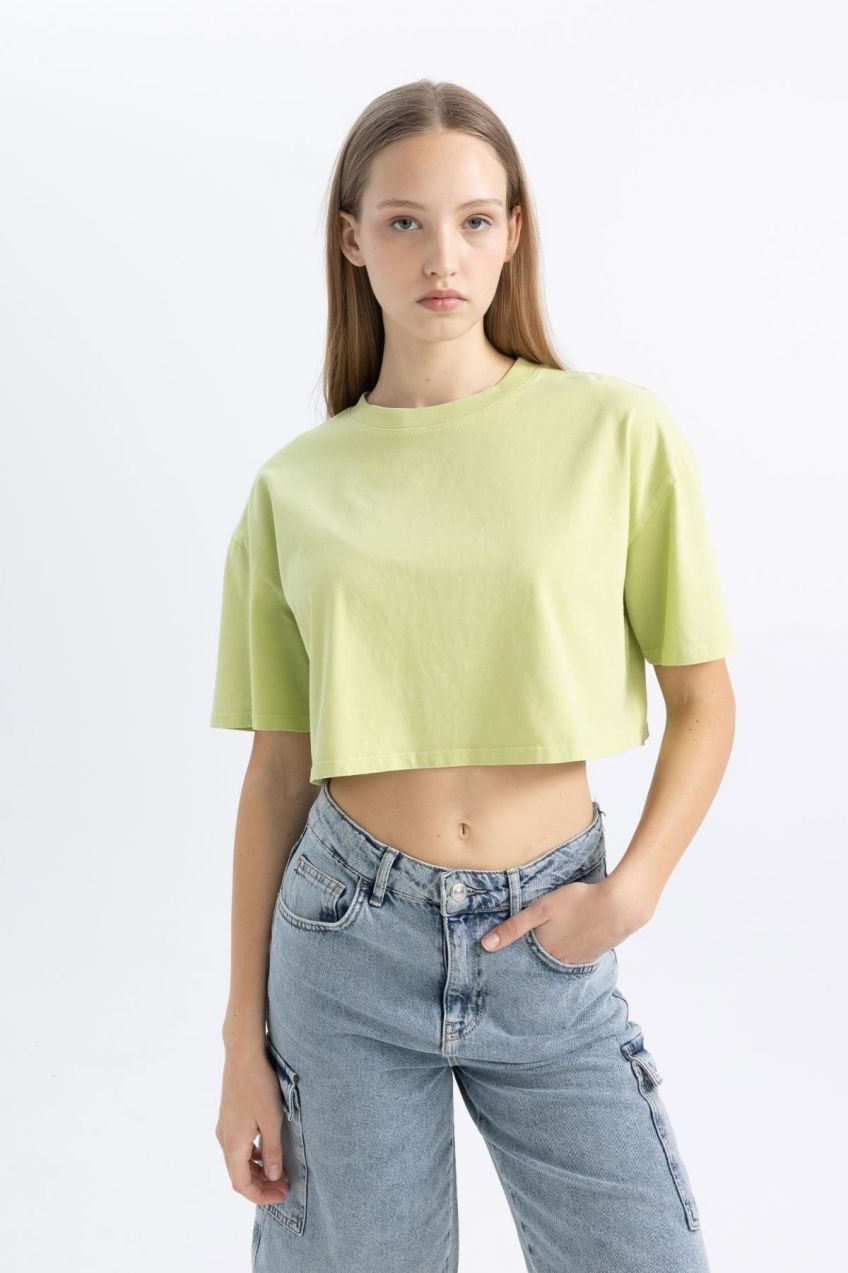 DEFACTO Cool Crop Short Sleeve Washed Faded Effect T-Shirt