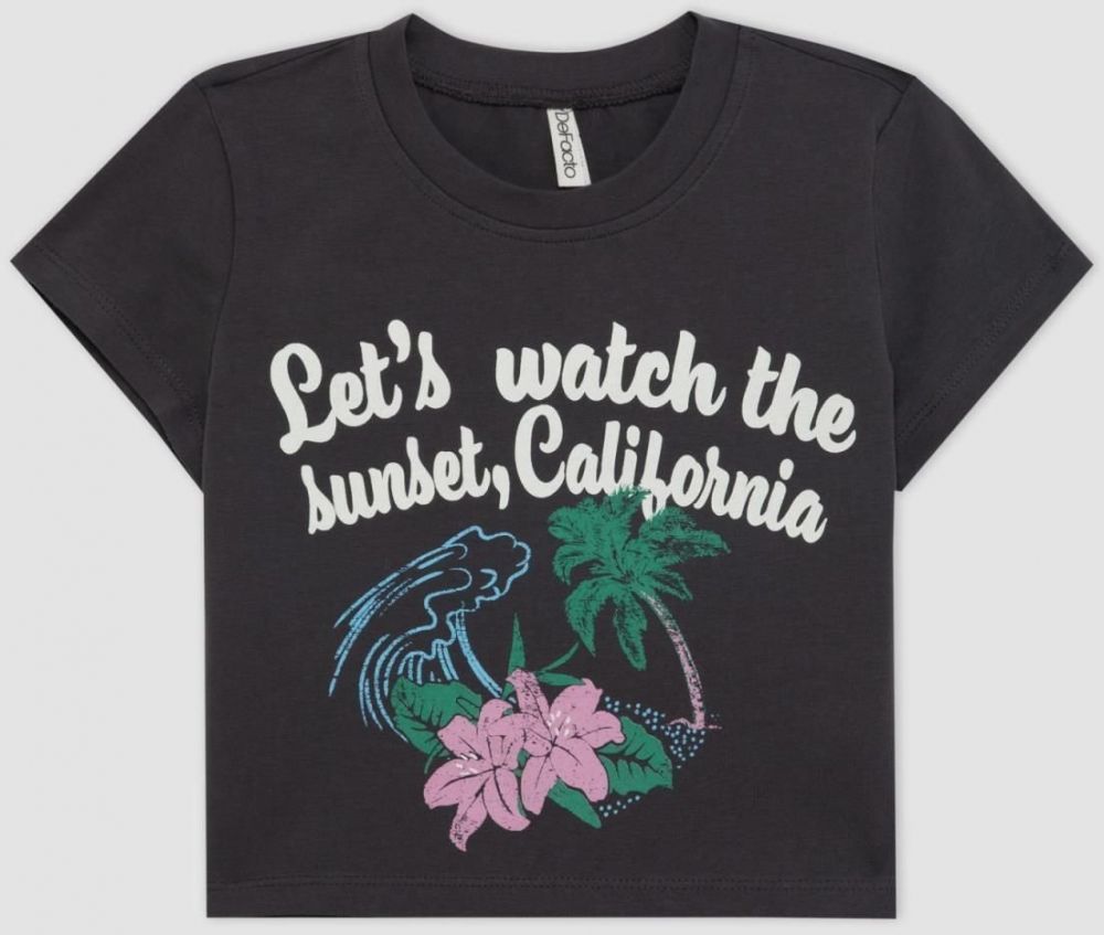DEFACTO Girl's Printed Short Sleeve T-Shirt