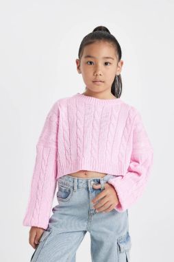 DEFACTO Girl's Crop Crew Neck Sweater
