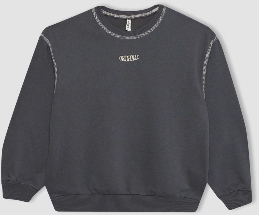 DEFACTO Girl's Oversize Fit Crew Neck Printed Sweatshirt
