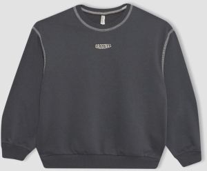 DEFACTO Girl's Oversize Fit Crew Neck Printed Sweatshirt
