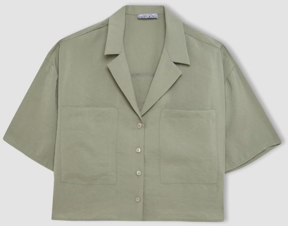 DEFACTO Oversize Fit Pajama Collar Modal Short Sleeve Shirt