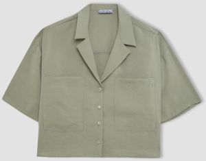 DEFACTO Oversize Fit Pajama Collar Modal Short Sleeve Shirt