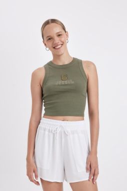 DEFACTO Fitted Printed Crew Neck Ribbed Camisole Athlete