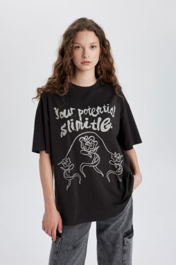 DEFACTO Oversize Fit Crew Neck Printed Short Sleeve T-Shirt