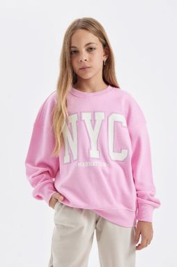 DEFACTO Girl Oversize Fit Crew Neck Printed School Sweatshirt