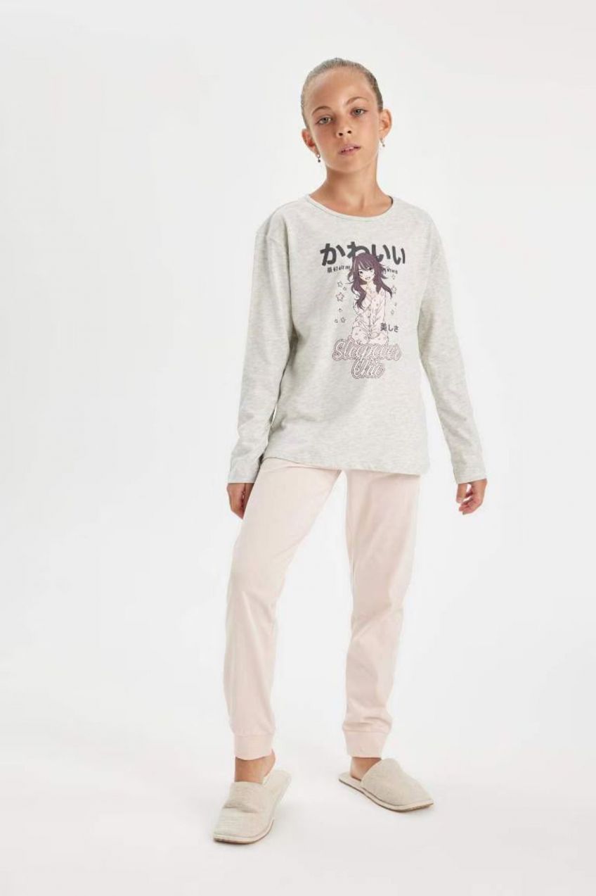 DEFACTO Girl's Printed Long Sleeve Pajama Set