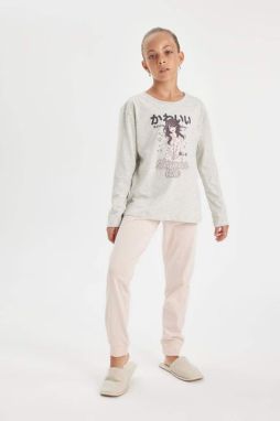 DEFACTO Girl's Printed Long Sleeve Pajama Set