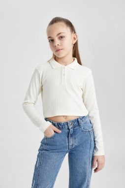 DEFACTO Girls Rib Long Sleeve Polo T-Shirt