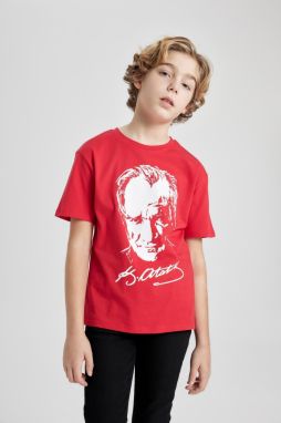 DEFACTO Boy's Crew Neck Atatürk Printed Short Sleeve Red T-Shirt