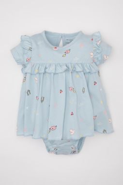 DEFACTO Baby Girl Newborn Sea Printed Short Sleeve Snap-Up Combed Cotton Jumpsuit