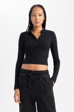 DEFACTO Fitted Polo Neck Ribbed Camisole Long Sleeve T-Shirt