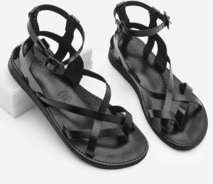 Marjin Women's Eva Sole Cross Strap Detailed Casual Sandals Meska Black