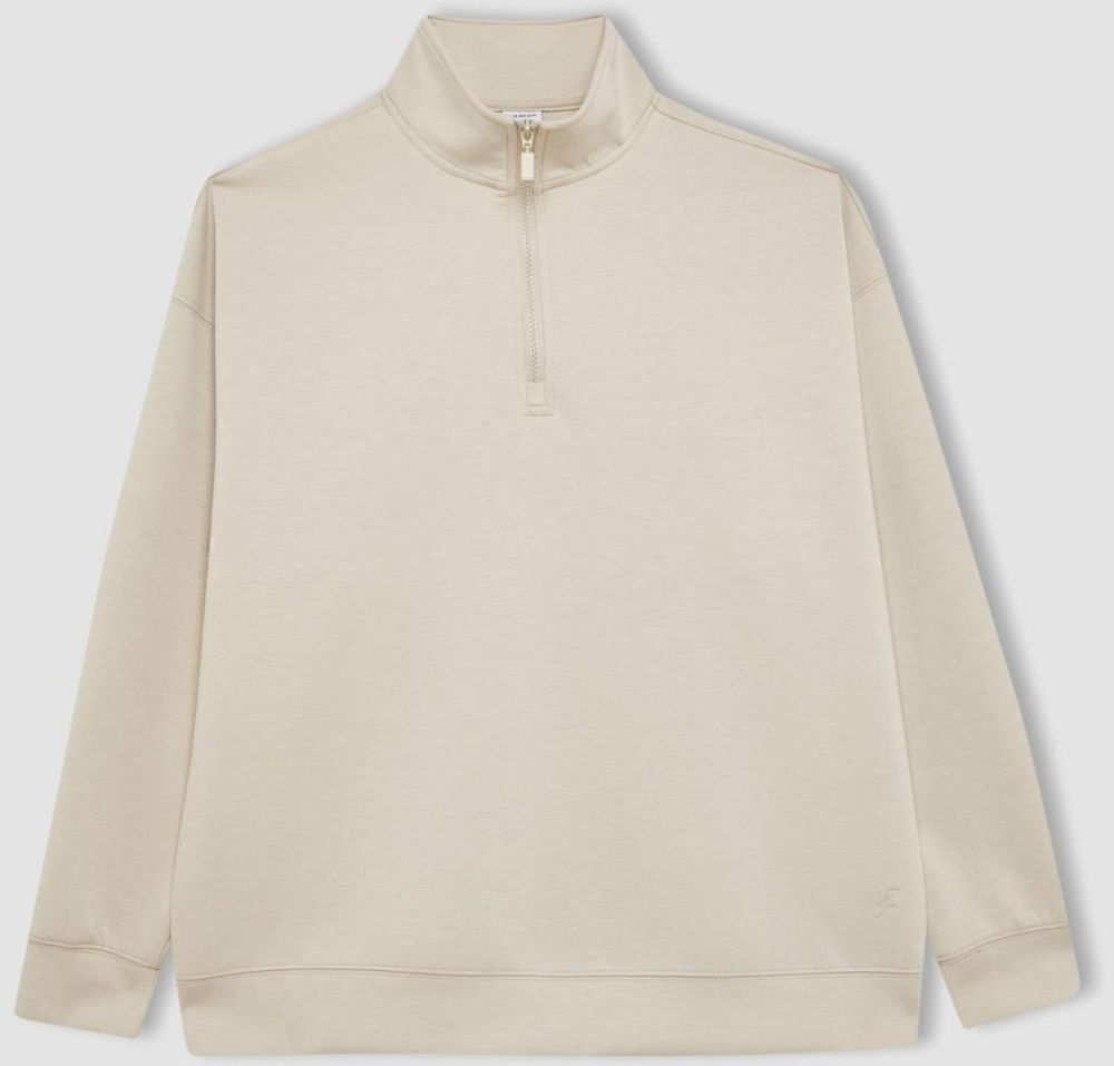 DEFACTO Fit Oversize Fit Zippered Stand-Up Collar Sports Sweatshirt