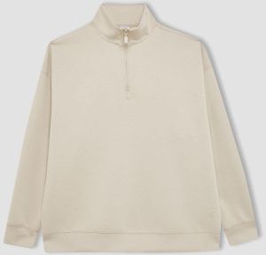 DEFACTO Fit Oversize Fit Zippered Stand-Up Collar Sports Sweatshirt