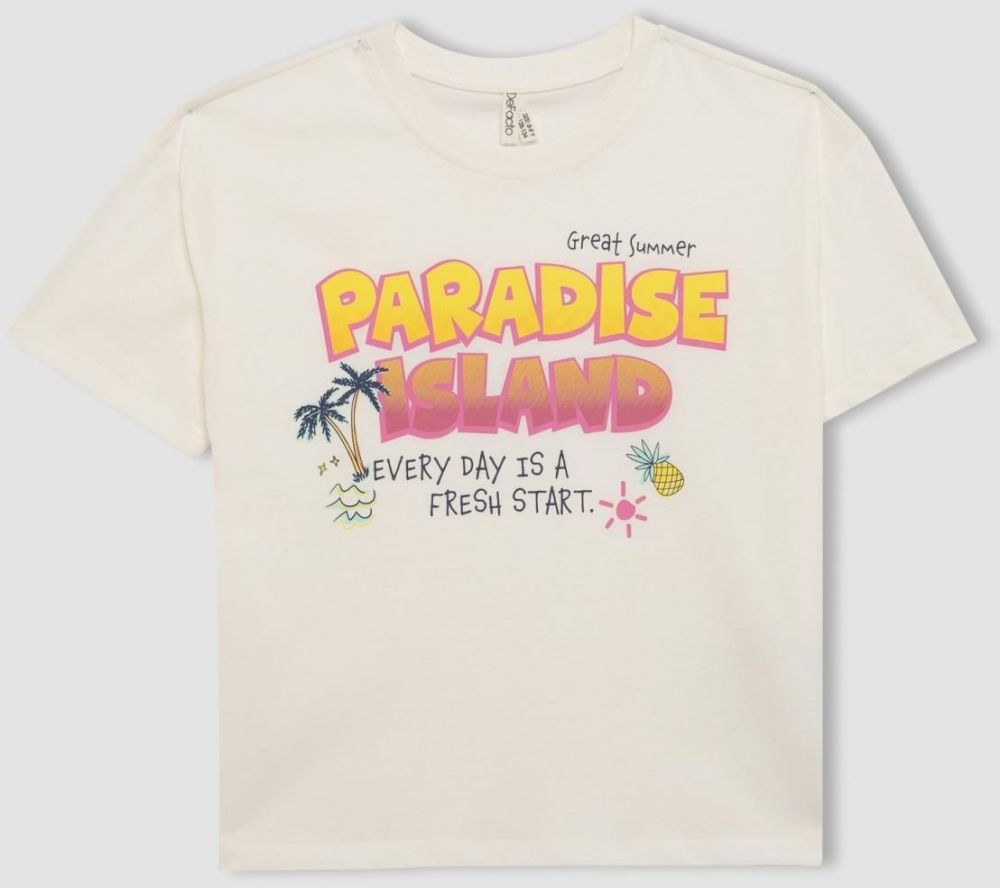 DEFACTO Girl's Relax Fit Printed Short Sleeve T-Shirt