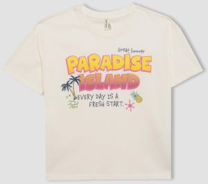 DEFACTO Girl's Relax Fit Printed Short Sleeve T-Shirt