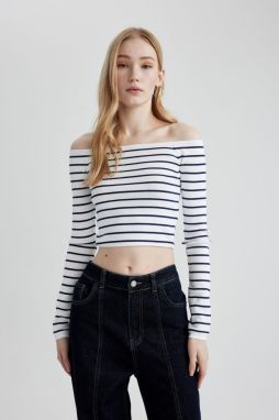 DEFACTO Slim Fit Striped Open Shoulder Sweater