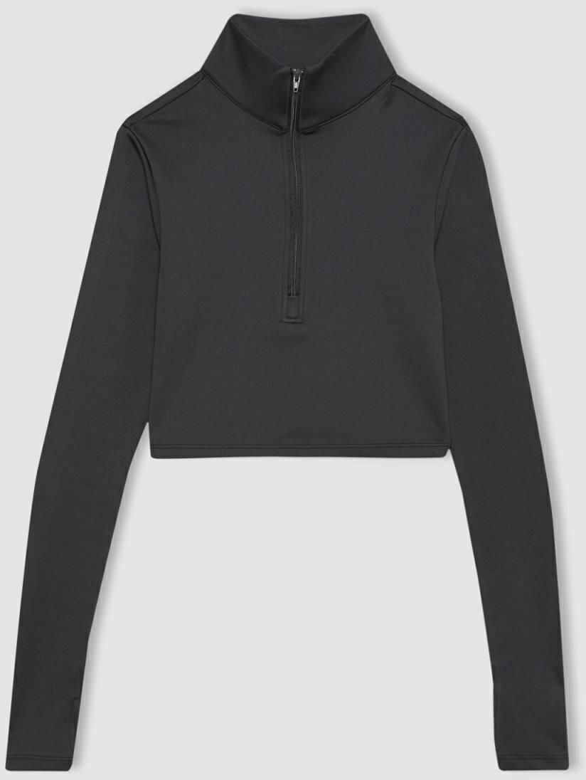 DEFACTO Fit Slim Fit Zippered Stand Collar Long Sleeve T-Shirt