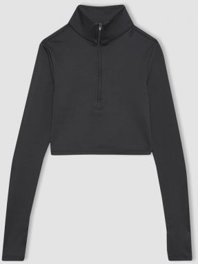 DEFACTO Fit Slim Fit Zippered Stand Collar Long Sleeve T-Shirt