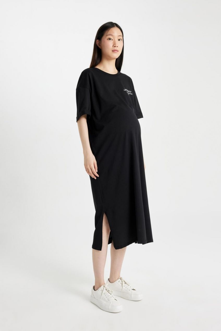 DEFACTO Regular Fit Short Sleeve Midi Maternity Dress