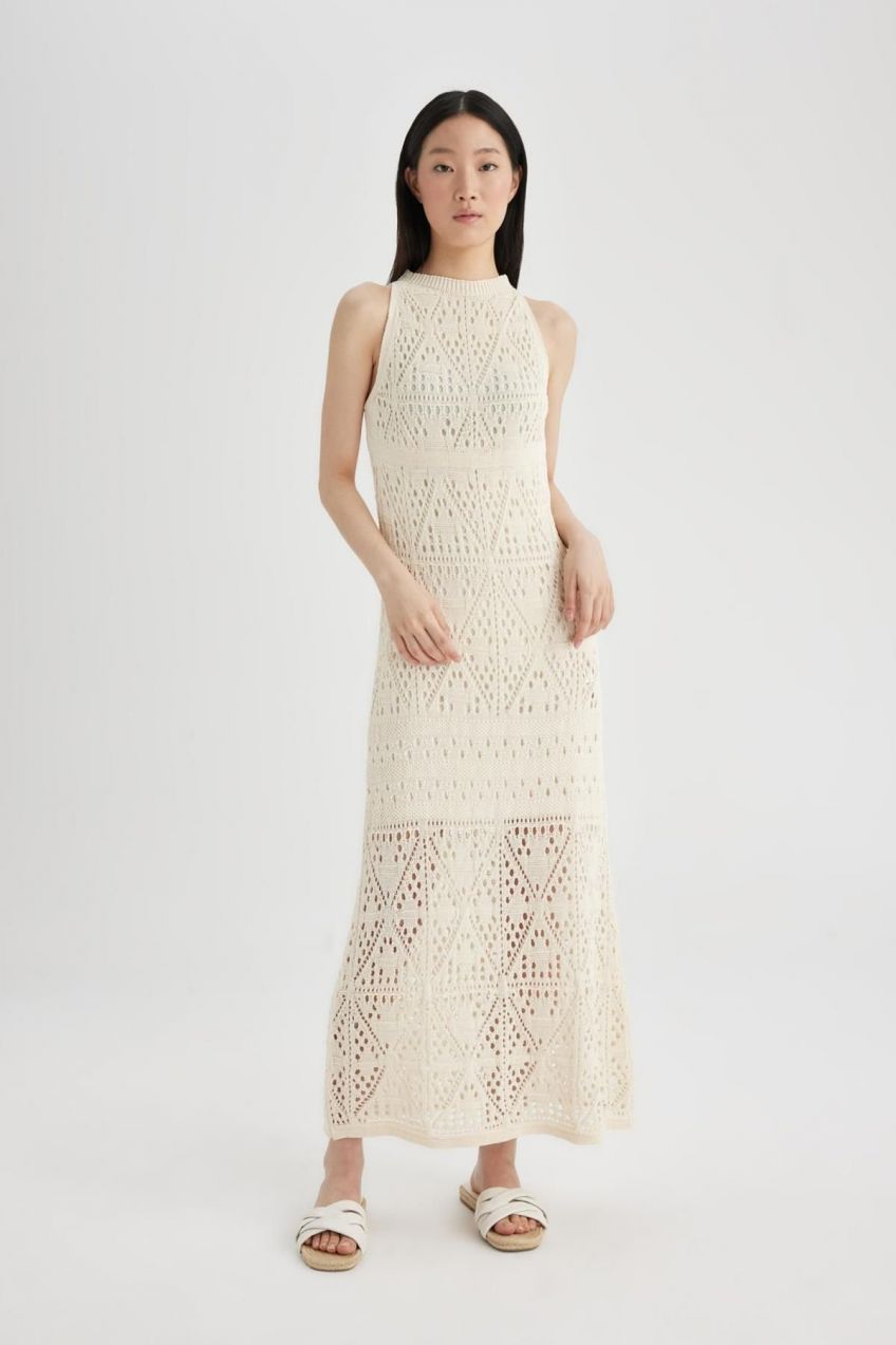 DEFACTO A-Line Barbell Neck Crochet Sleeveless Maxi Dress