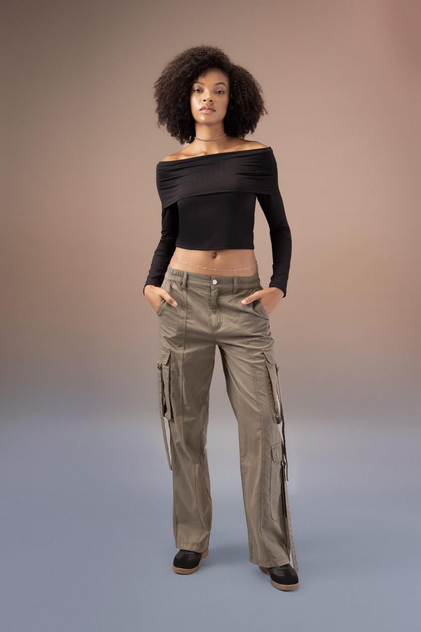 DEFACTO Straight Fit Cargo Pocket High Waist Standard Length Gabardine Trousers