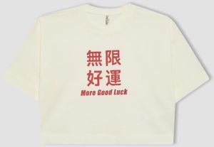 DEFACTO Girls Crop Printed Short Sleeve T-Shirt